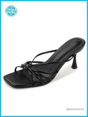Kitten Heel Strappy Square Toe Slip On Low Heel Sandals